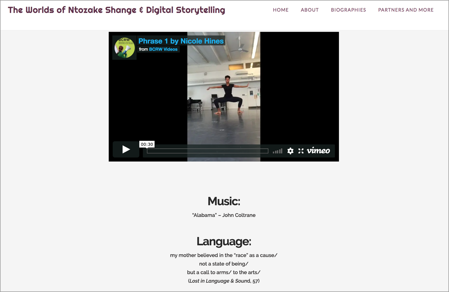 student-made video on Worlds of Shange website