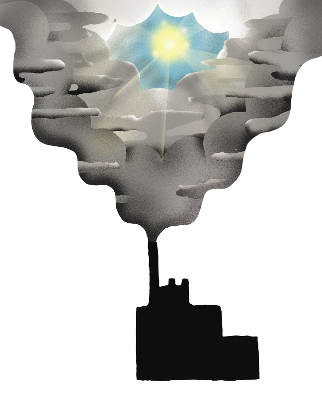 illustration of factory with smoke cloud
