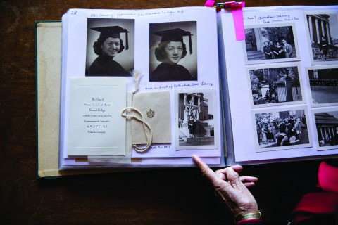 Photograph of a scrapbook from Mae Yih's college years.
