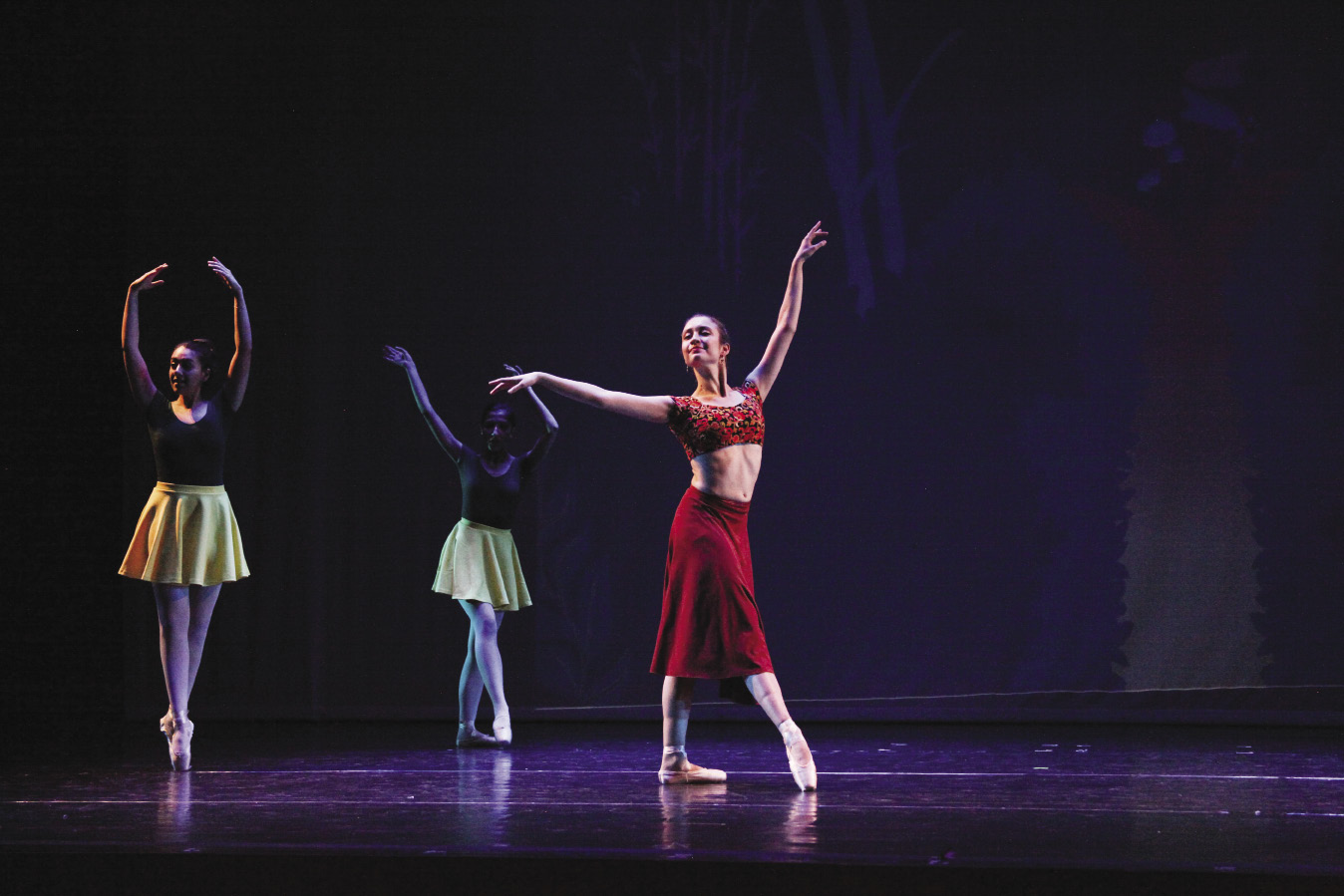 3 ballet dancers on stage