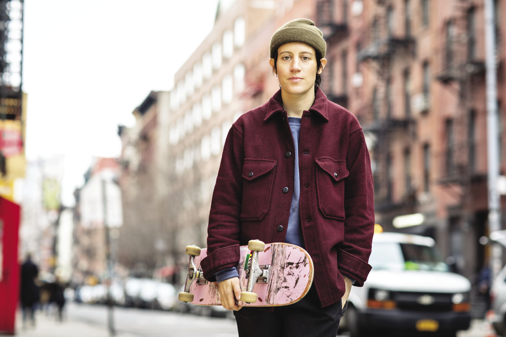 Alexis Sablone ’08 holding a skateboard