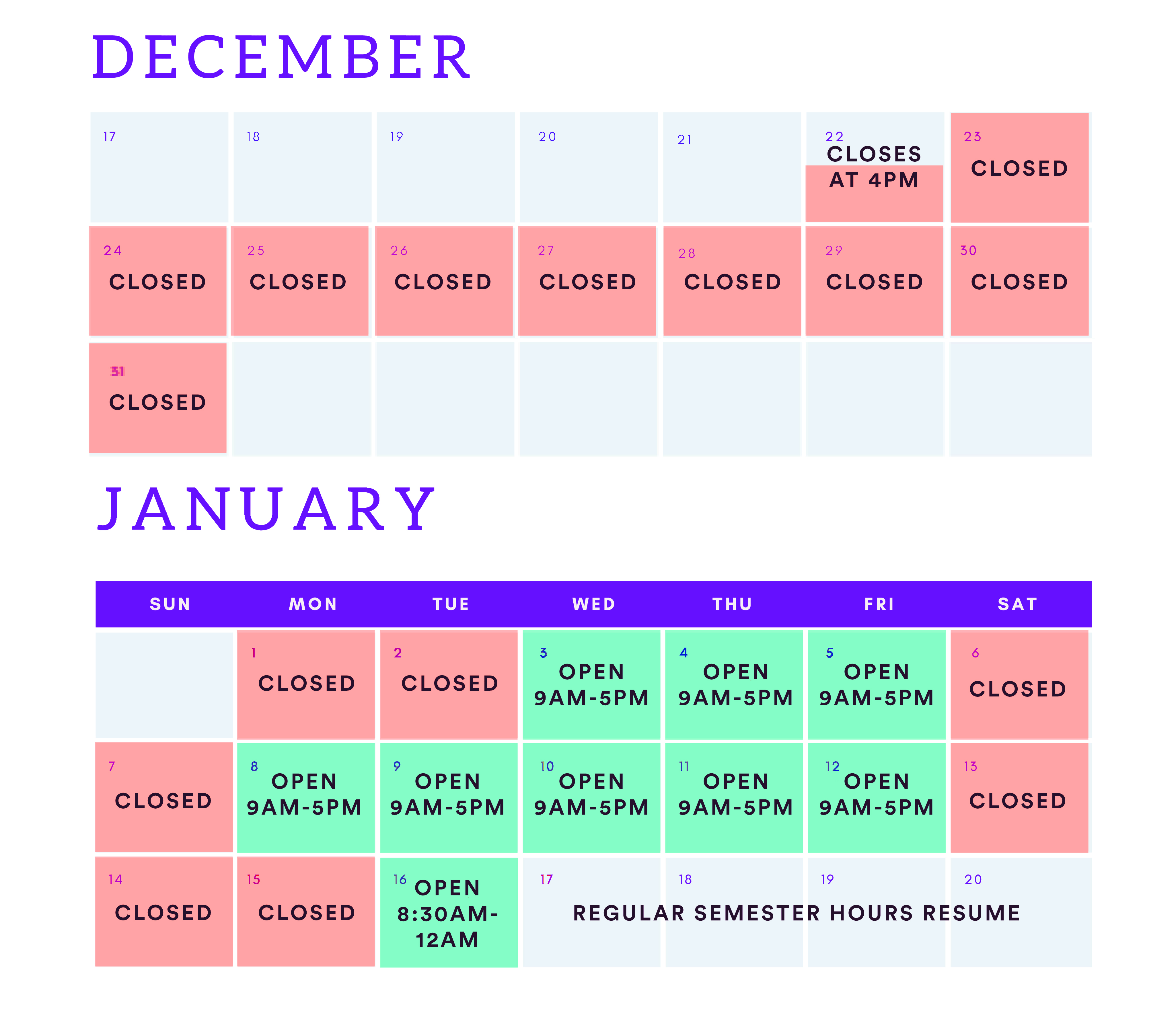 Library Winter Hours Barnard College