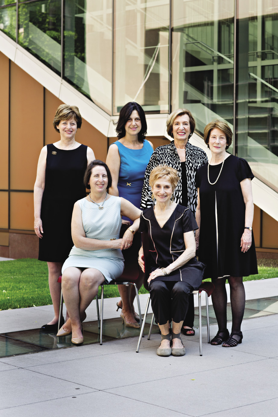 6 white women posed on Barnard's campus