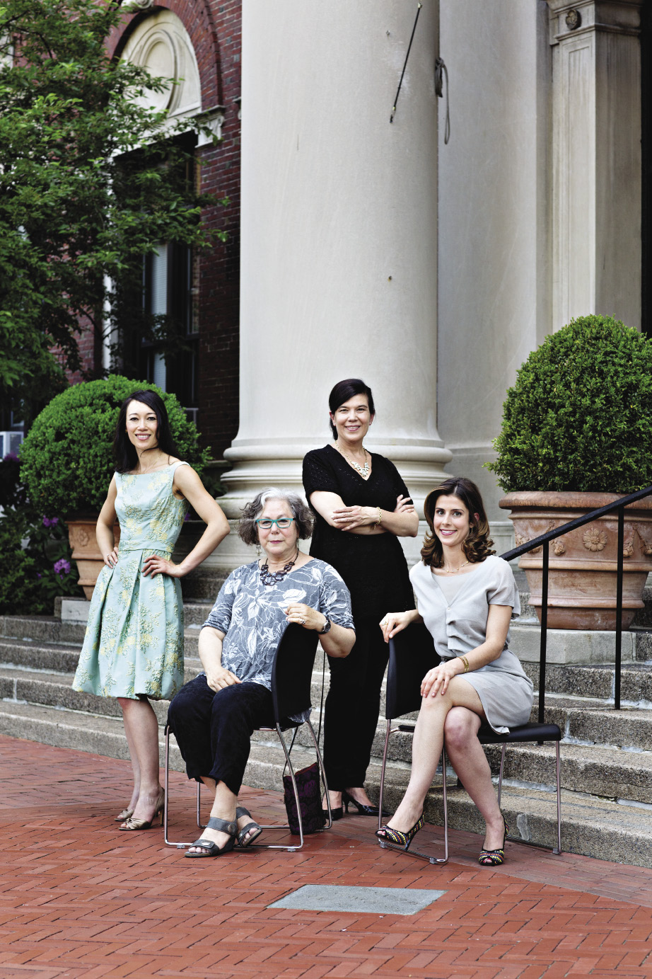 4 women posed on Barnard's campus