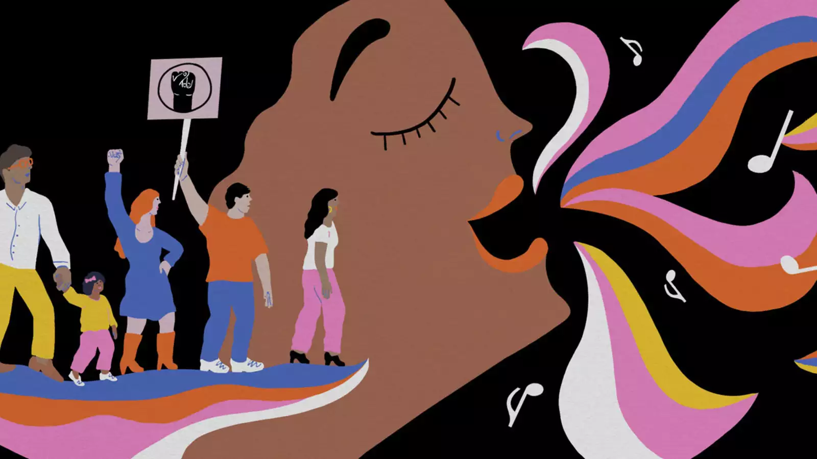 people marching, abstract illo speak out