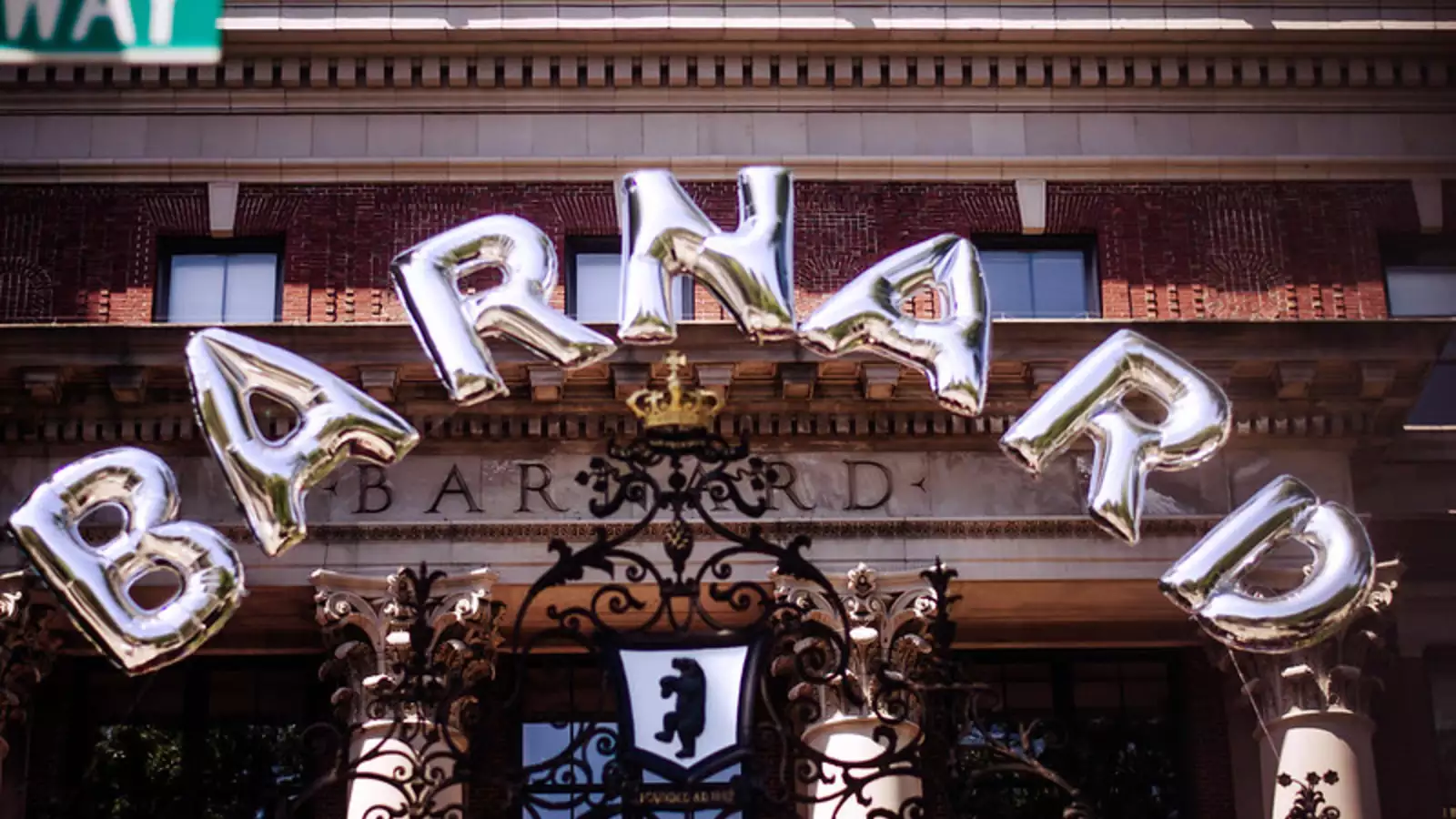 Barnard balloons over the front gate