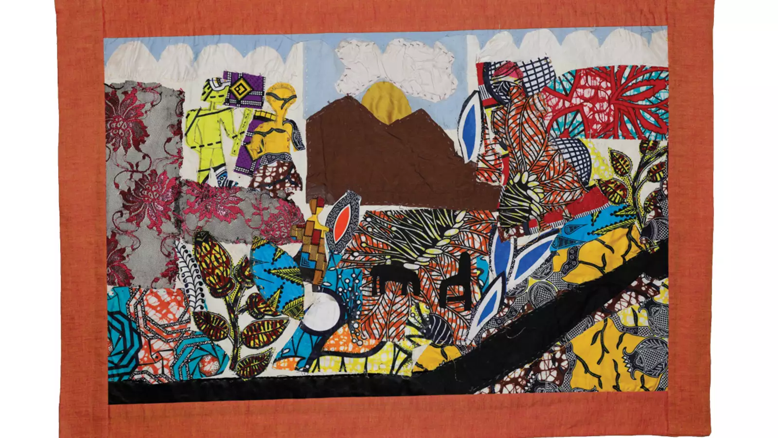In This Is What We Will No Longer Tolerate (Democratic Republic of Congo, 2018), a group of women from a Kamba Moja (“the thread that unites us” in Swahili) circle depict the exploitation and violence they face at work at the hands of their bosses in the gold mines. Courtesy Common Threads.
