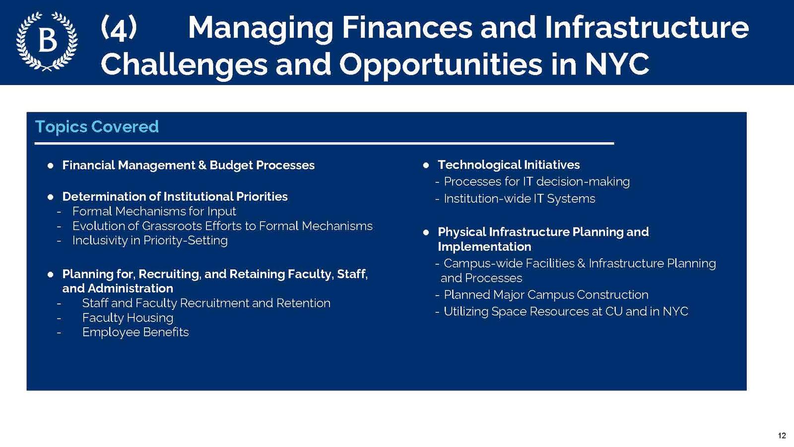 WG 4 Managing Finances & Infrastructure