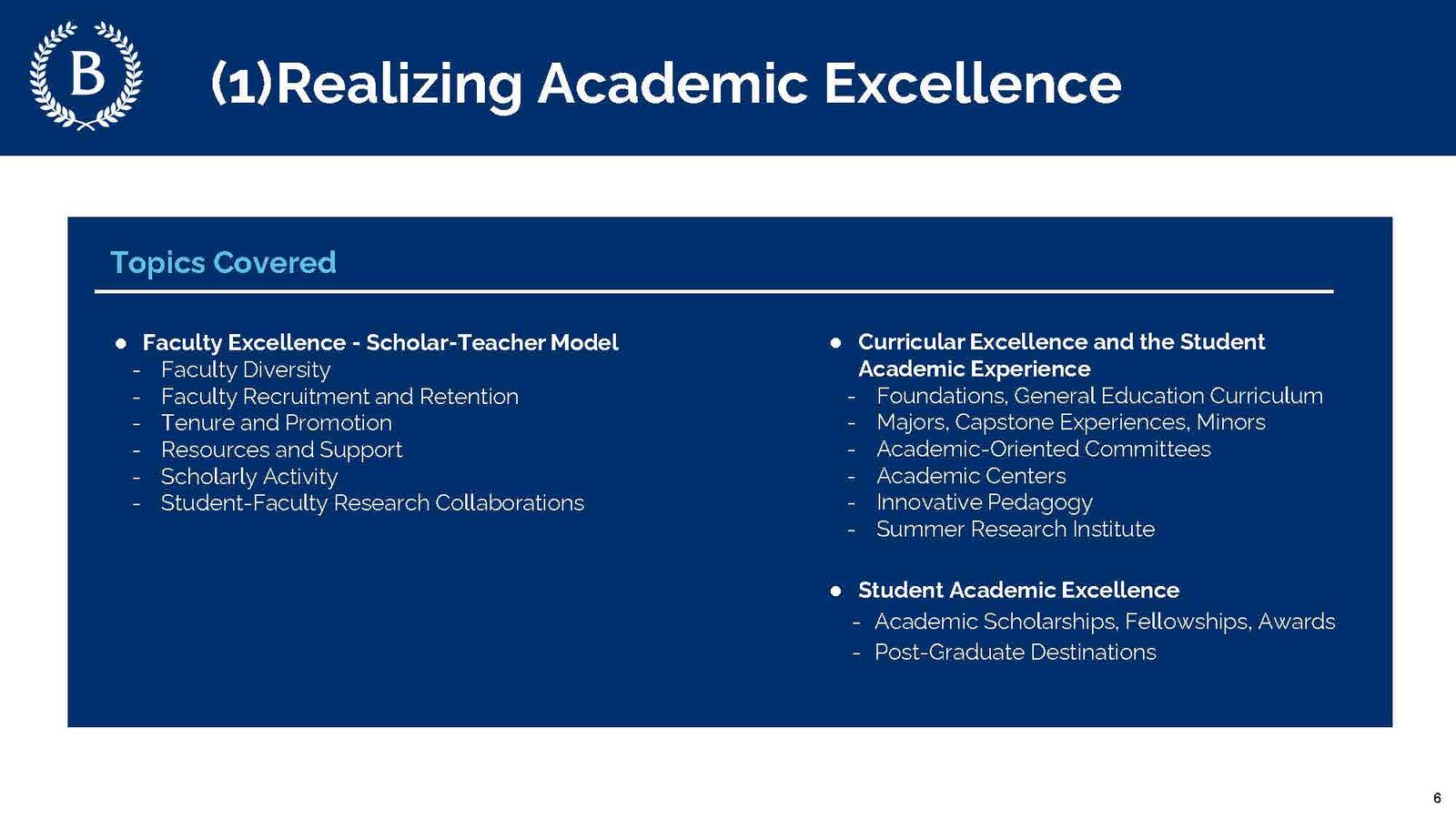 WG1 Realizing Academic Excellence