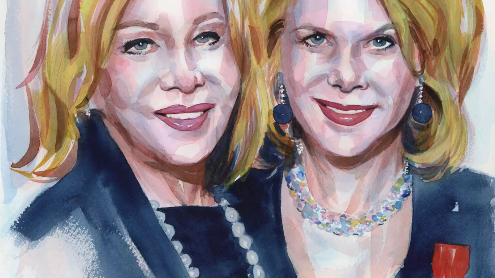 A painted portrait of the LeFrak sisters