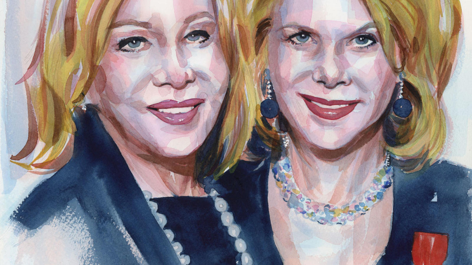 A painted portrait of the LeFrak sisters 