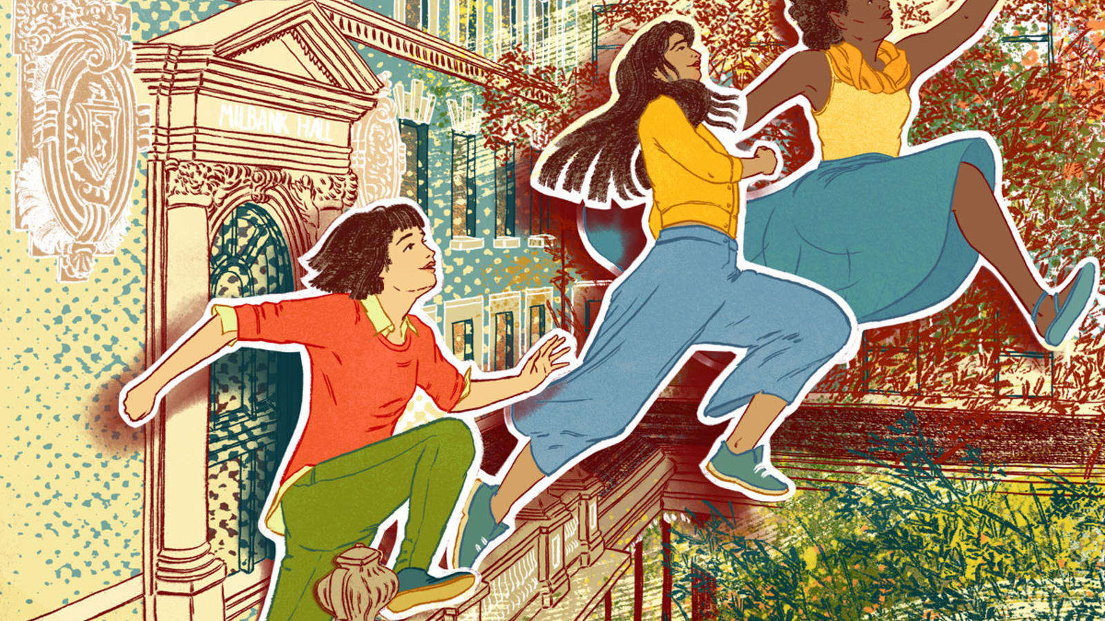 Illustration of students leaping 