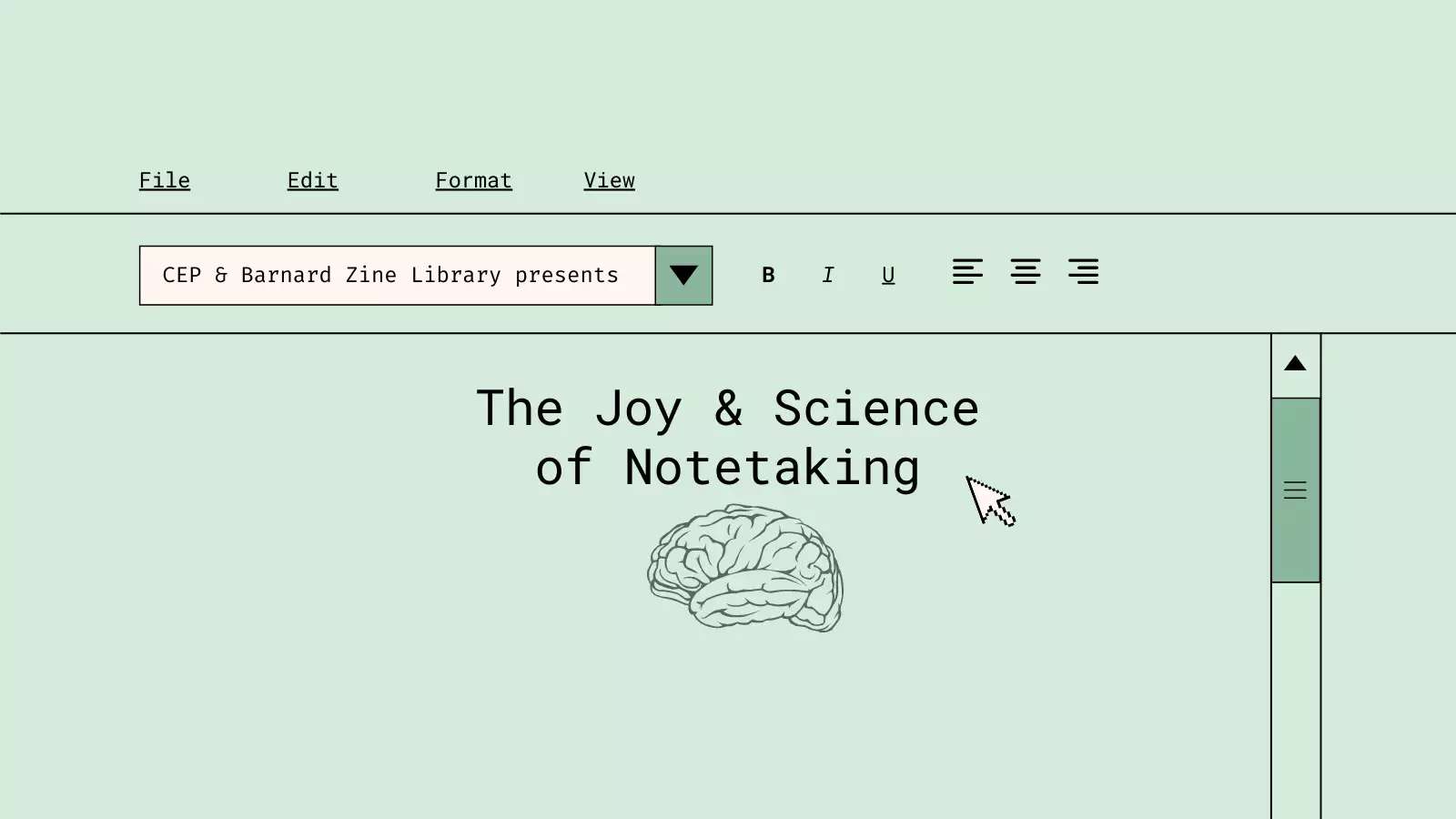 Light green graphic with an image of a brain and electronic note-taking tools