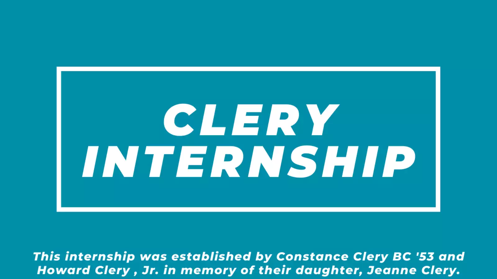 Barnard light blue with Clery Internship in white bold text.