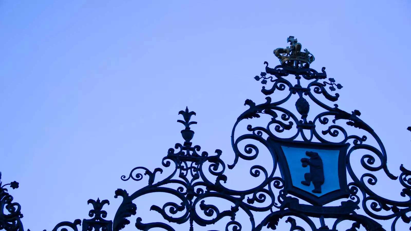 close-up of Barnard gate, detail of the dancing bear against a blue sky