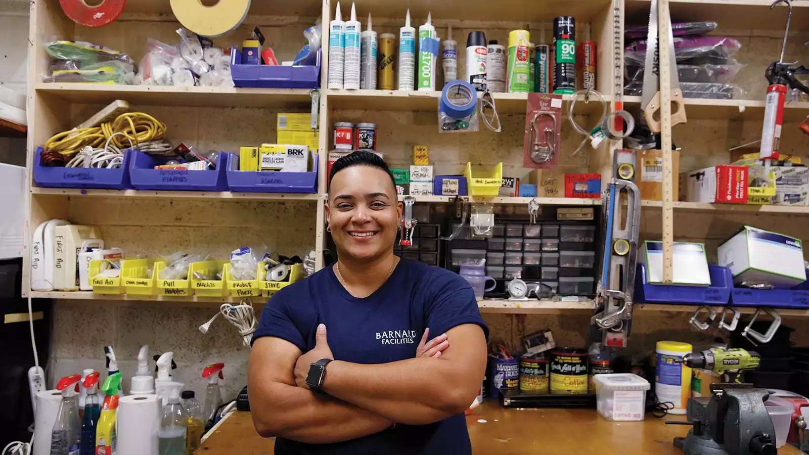 Christina Mejia in her basement shop