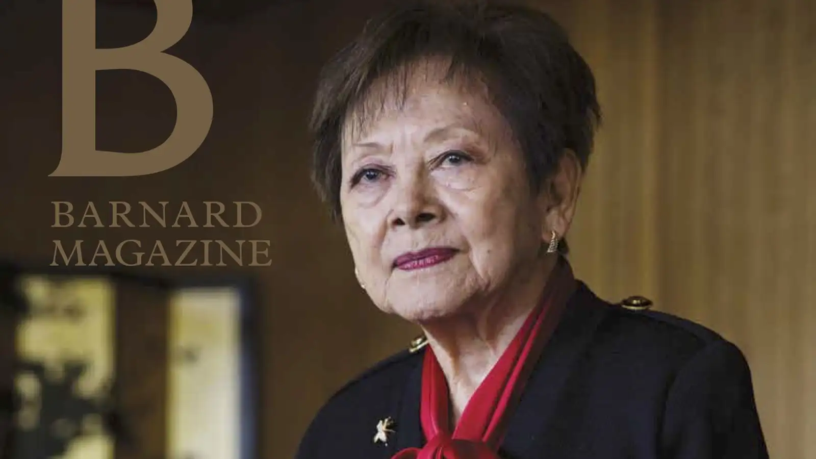 older Asian woman in a suit on the cover of Barnard Magazine Fall 2018