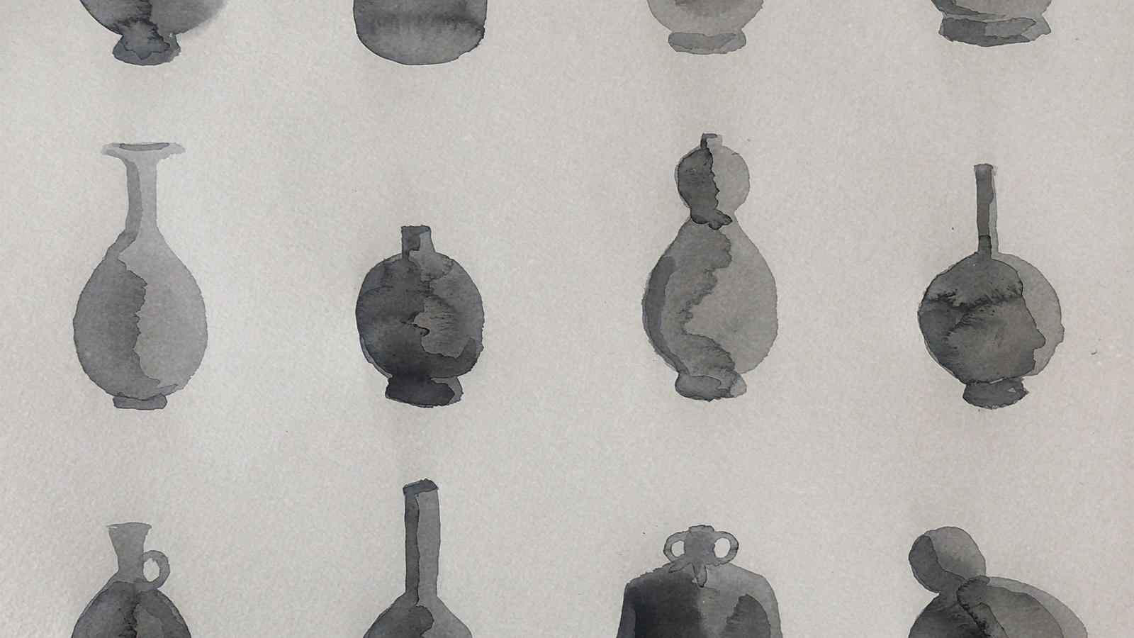 ink wash illustration of vases