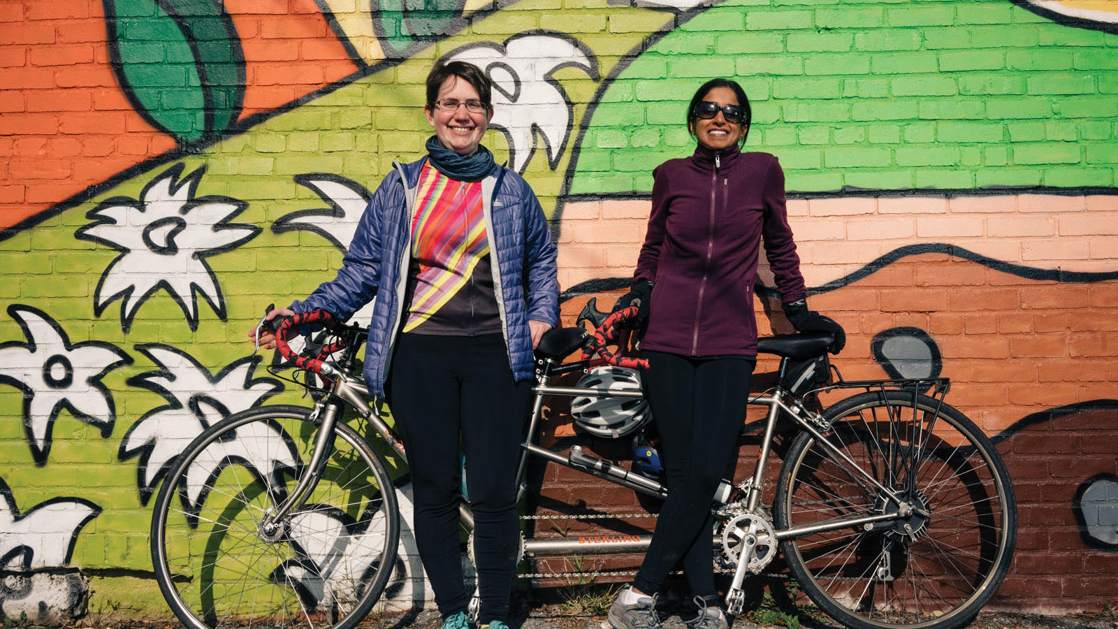 Shira Gordon (L) and Qudsiya Naqui with their tandem bike