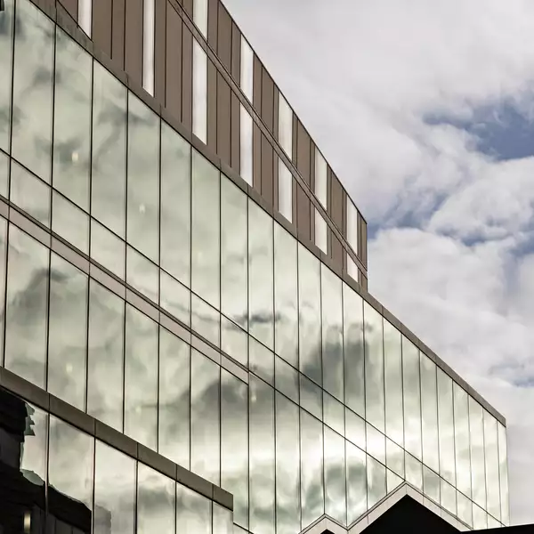 Clouds reflected on Diana Center