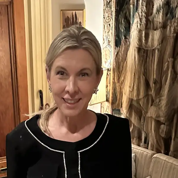 Professor Caroline Weber in black sweater