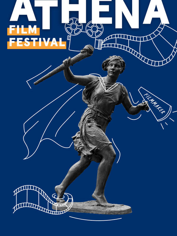 Blue poster for the Athena Film Festival 2022