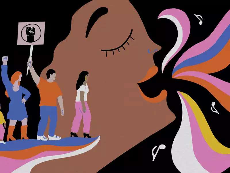 people marching, abstract illo speak out