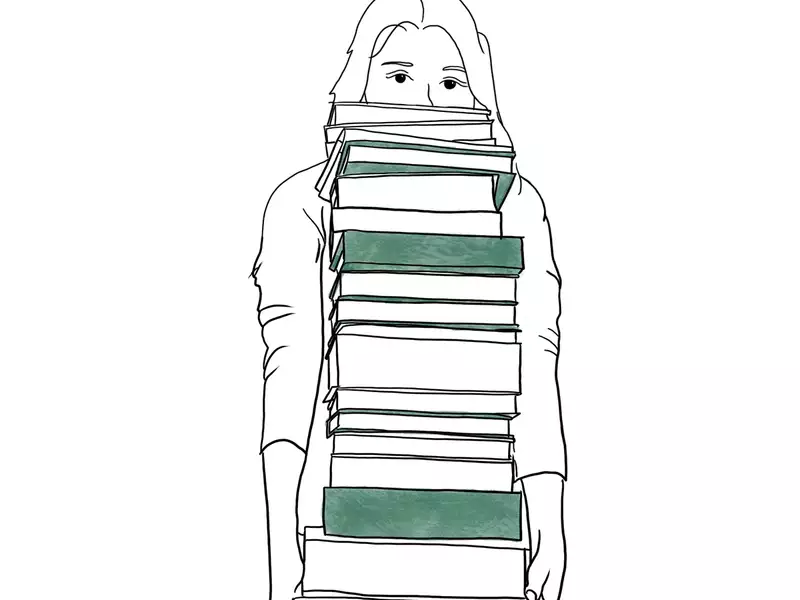 An illustrative sketch of a woman holding books
