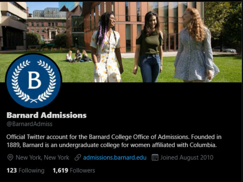 Barnard Office of Admission Twitter