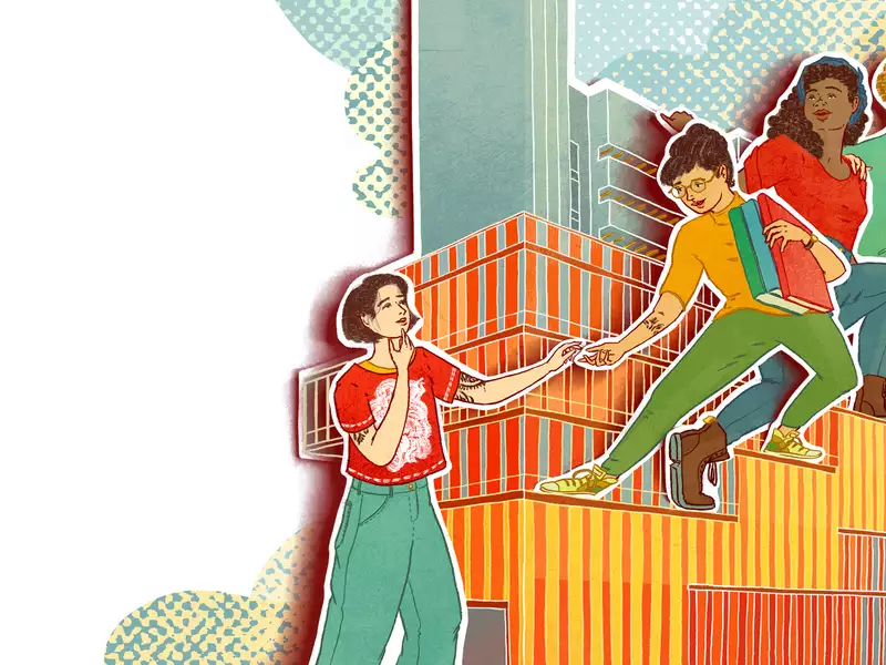 Illustration of people climbing steps