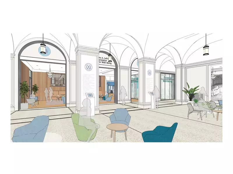 rendering of Lefrak center lobby