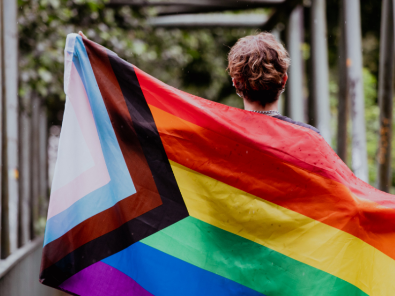 Person holding pride flag