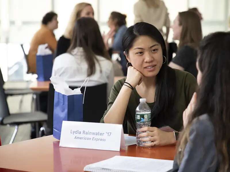 Barnard alum at a mentoring conversation