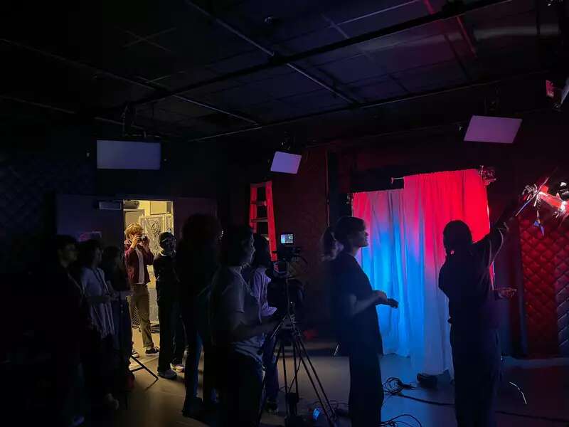 Behind the scenes photo of the Fall 2023 Creative lighting workshop
