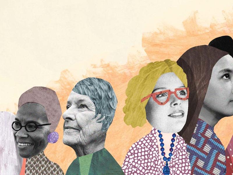Faces of activists in an illustrated collage