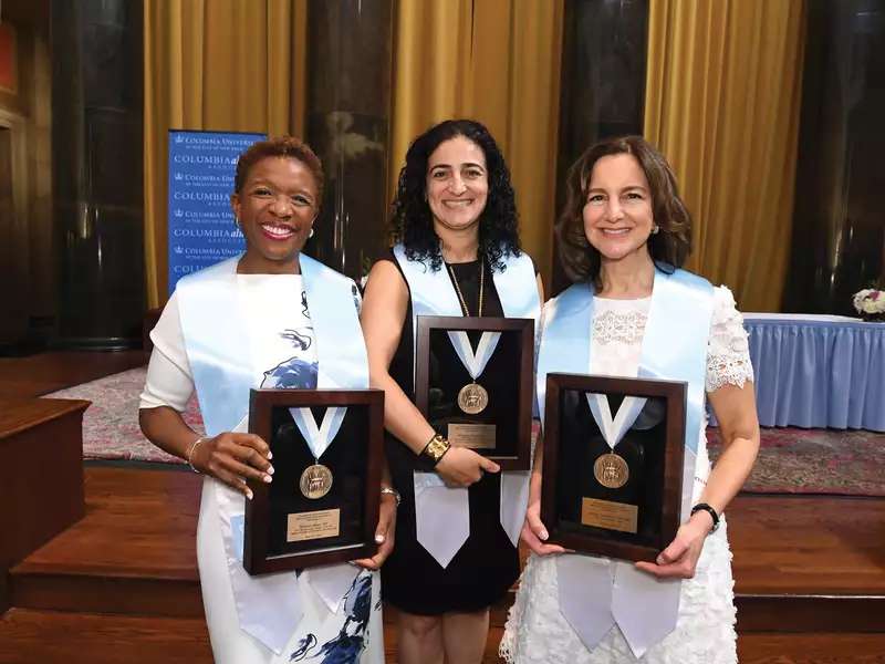 Brenda Aiken ’77, ’81PS, Maryam Banikarim ’89, ’93SIPA, ’93BUS, and Jolyne Caruso- FitzGerald ’81