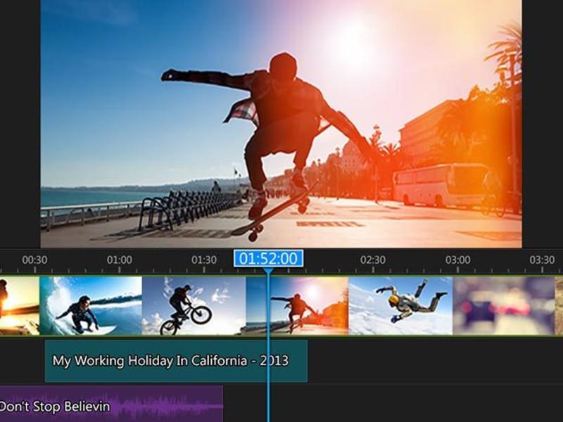 View of a student's screen during film editing, showing someone skateboarding