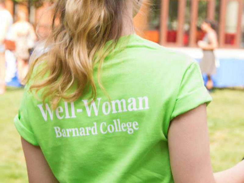 Back of a woman's T-shirt says Well Woman at Barnard College