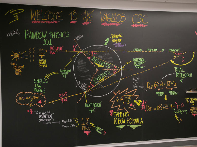 colorful chalk drawing welcoming visitors to the Vagelos computational science center